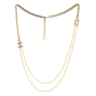 Chanel CC Double Strand Necklace Faux Pearls with Metal