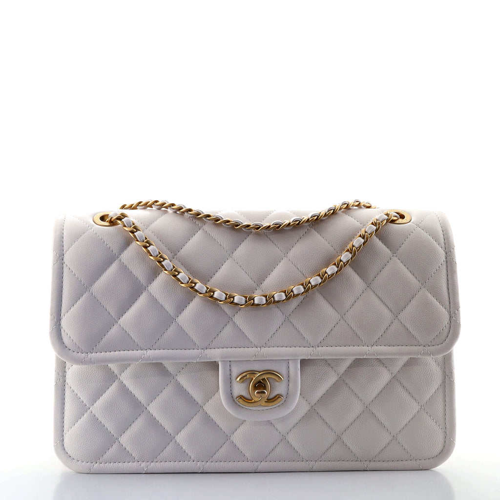 CHANEL Beige Chevron Quilted Lambskin Vintage Medium Classic Double Flap Bag