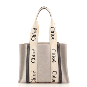 Chloe Woody Tote Canvas with Leather Medium