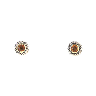 David Yurman Cookie Cable Stud Earrings Sterling Silver with 18K Yellow Gold and Citrine