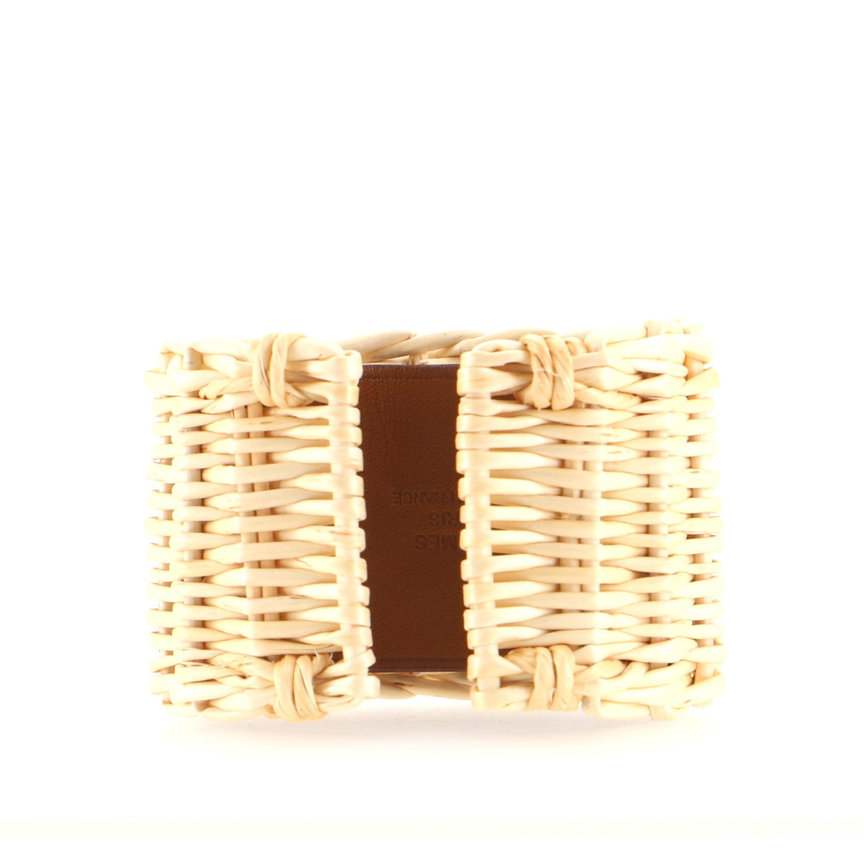 Hermes Medor Picnic Cuff Bracelet Wicker and Leather Brown 1097503