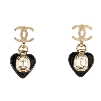 Chanel CC Heart Drop Earrings Metal with Resin and Crystals