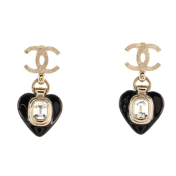 Chanel CC Heart Drop Earrings Metal with Resin and Crystals