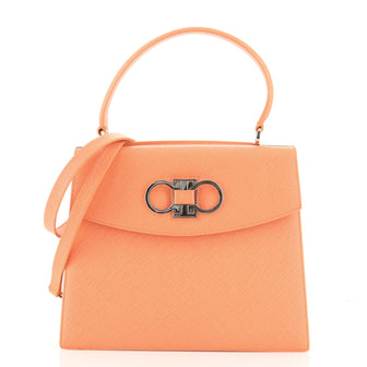 Salvatore Ferragamo Double Gancini Top Handle Bag Saffiano Leather Small