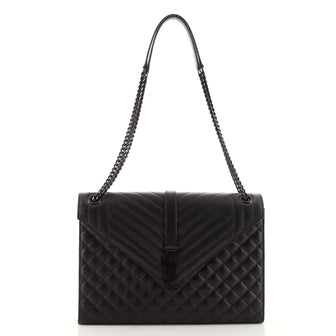 Saint Laurent Classic Monogram Envelope Satchel Quilted Leather Large