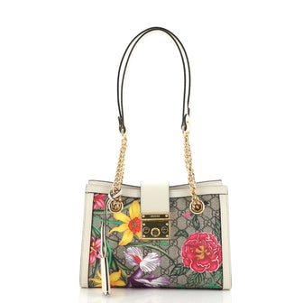 Gucci Padlock Chain Tote Flora GG Coated Canvas Small
