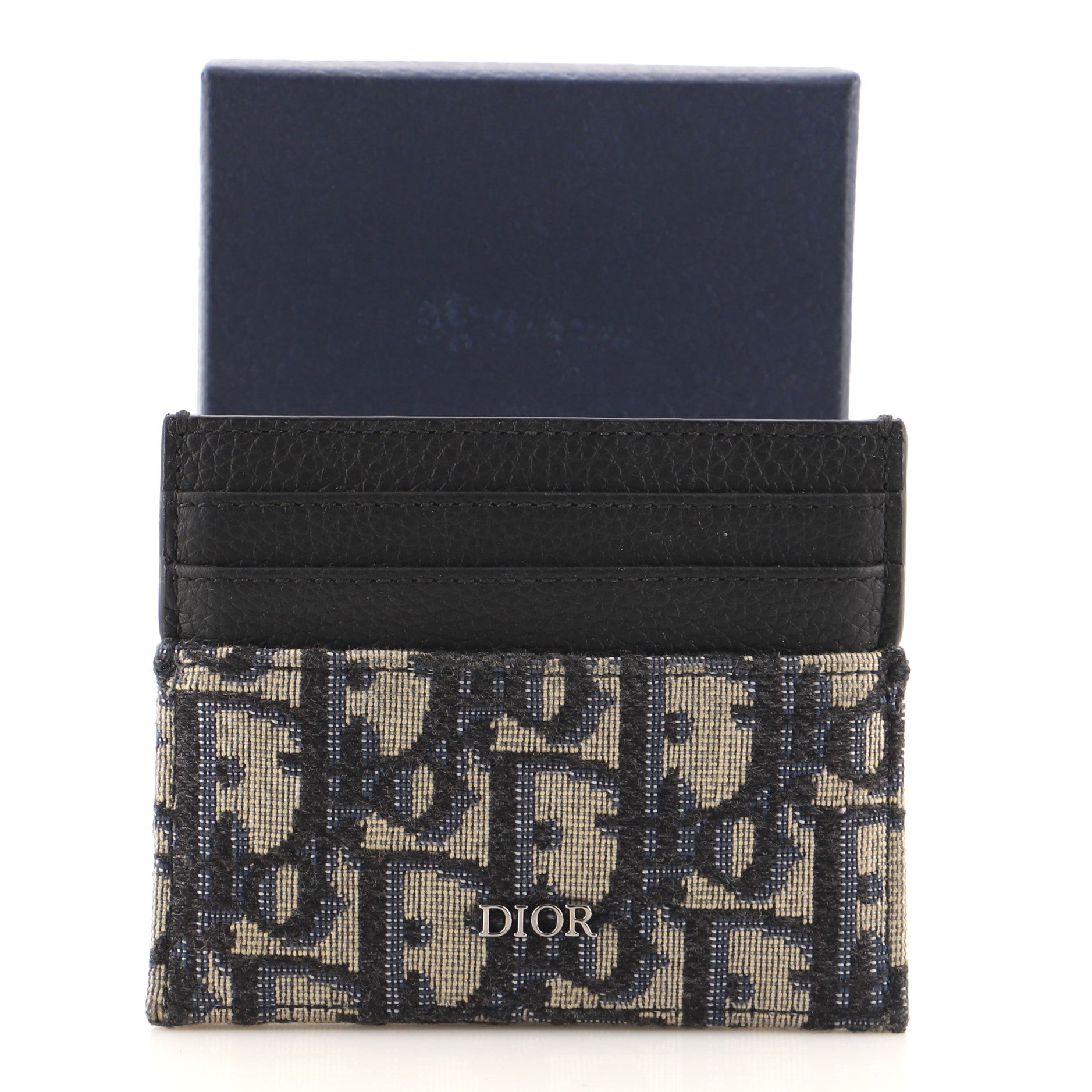 Christian Dior Card Holder Oblique Canvas and Leather Blue 1099541