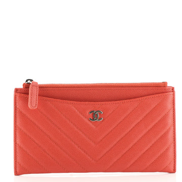 Chanel Classic Zip Pouch Chevron Caviar Long