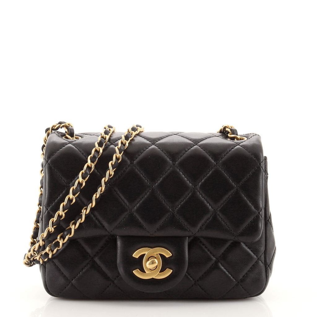 Chanel Pearl Crush Square Flap Bag Quilted Lambskin Mini Black 1100091