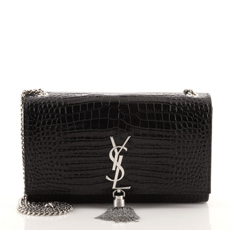 Saint Laurent Classic Monogram Tassel Crossbody Bag Crocodile Embossed Leather Medium