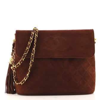 Chanel Vintage CC Tassel Flap Bag Quilted Suede Medium