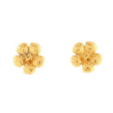 Chanel Vintage Camellia Clip-On Earrings Quilted Metal