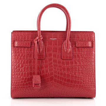 Saint Laurent Sac De Jour Handbag Crocodile Embossed Leather Small