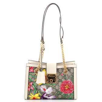 Gucci Padlock Chain Tote Flora GG Coated Canvas Small