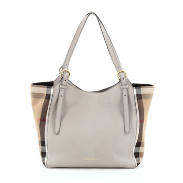 Burberry Canterbury Tote Leather and House Check Canvas Small