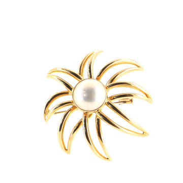 Tiffany & Co. Vintage Fireworks Brooch 18K Yellow Gold and Pearl