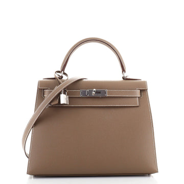 Hermes Kelly Handbag Grey Epsom with Palladium Hardware 28