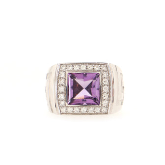 Versace Meandros Greca Ring 18K White Gold with Amethyst and Diamonds