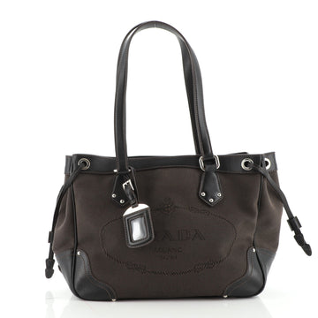 Prada Logo Drawstring Tote Canvas with Leather Medium