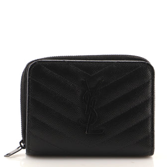 Saint Laurent Classic Monogram Zip Around Wallet Matelasse Chevron Leather Compact