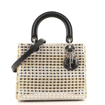 Christian Dior Lady Dior Bag Woven Leather with Tweed Medium