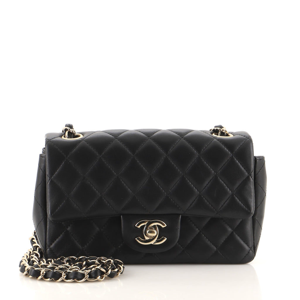 Chanel Classic Single Flap Bag Quilted Lambskin with Rainbow Hardware Mini  Blue 2303742