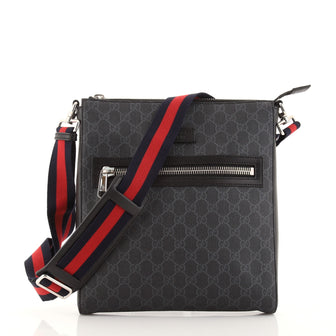Gucci Web Strap Front Zip Messenger Bag GG Coated Canvas Medium