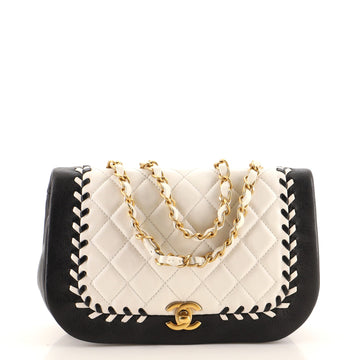 Chanel Bicolor Braided Saddle Flap Bag Quilted Lambskin Small