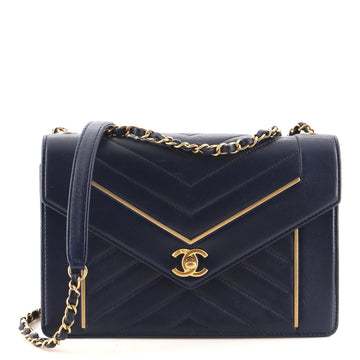 Chanel Reversed Flap Bag Chevron Lambskin Medium