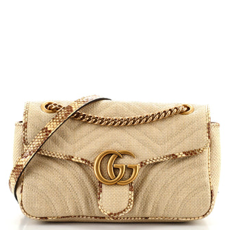 Gucci GG Marmont Flap Bag Matelasse Raffia with Snakeskin Small