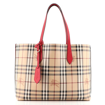 Burberry Reversible Tote Haymarket Coated Canvas and Leather Medium