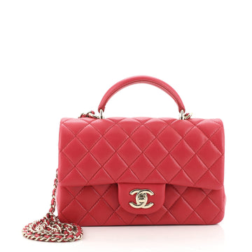 Chanel Classic Single Flap Top Handle Bag Quilted Lambskin Mini