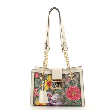 Gucci Padlock Chain Tote Flora GG Coated Canvas Small