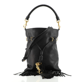 Saint Laurent Monogram Flat Bucket Bag Leather Small