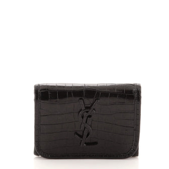 Saint Laurent Niki Trifold Wallet Crocodile Embossed Leather Compact