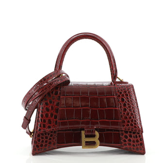 Balenciaga Hourglass Top Handle Bag Crocodile Embossed Leather Small
