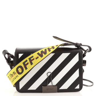 Off White Binder Clip Flap Bag Striped Leather Mini