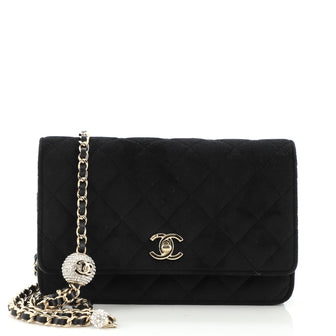 Chanel Pearl Crush Wallet on Chain Quilted Velvet with Crystal Detail