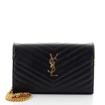 Saint Laurent Classic Monogram Wallet on Chain Matelasse Chevron Leather Medium