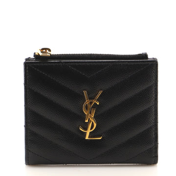 Saint Laurent Classic Monogram Compact Wallet Matelasse Chevron Leather