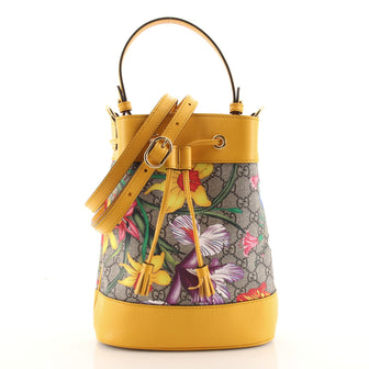 Gucci Ophidia Bucket Bag Flora GG Coated Canvas and Leather  Small
