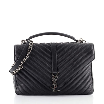 Saint Laurent Classic Monogram College Bag Matelasse Chevron Leather Large