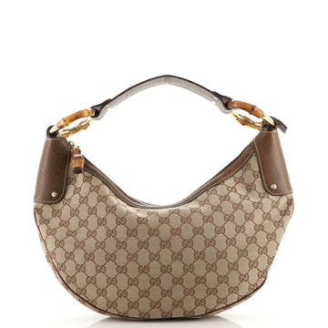 Gucci Bamboo Ring Half Moon Hobo GG Canvas Medium