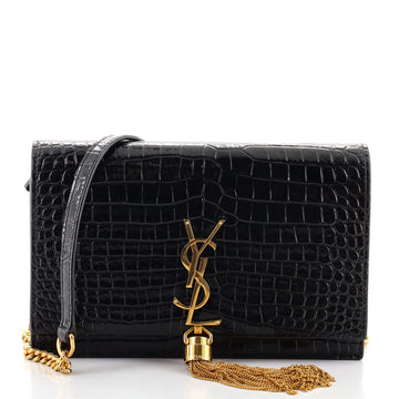 Saint Laurent Classic Monogram Tassel Chain Wallet Crocodile Embossed Leather