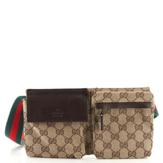 Gucci Vintage Double Belt Bag GG Canvas Small