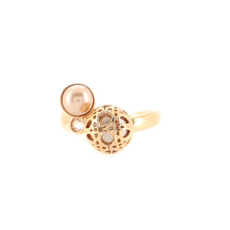 Christian Dior Secret Cannage Open Ring Metal with Faux Pearls and Crystal