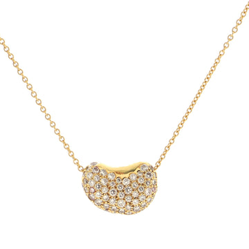 Tiffany & Co. Elsa Peretti Bean Pendant Necklace 18K Yellow Gold with Pave Diamonds 18mm