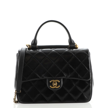 Chanel Gold Bar Top Handle Bag Quilted Aged Calfskin Medium