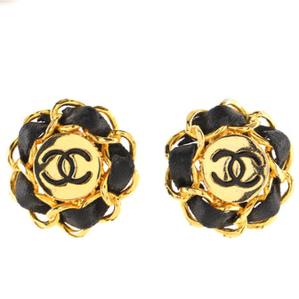 Chanel Vintage CC Chain Clip-On Earrings Metal and Leather