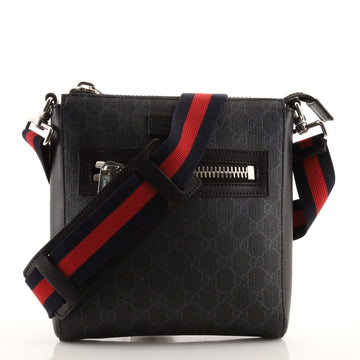 Gucci Web Strap Front Zip Messenger Bag GG Coated Canvas Small
